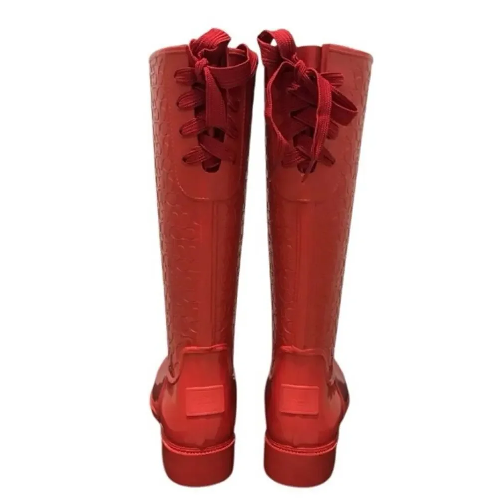 Coach Signature Women's Red Tie Back Rain Boots Size 7